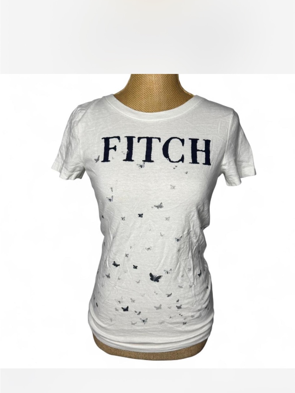 Abercrombie & Fitch White Crewneck Tee with Navy Logo